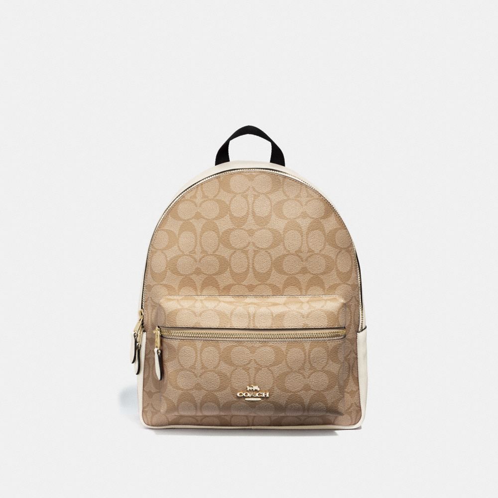 COACH F32200 MEDIUM CHARLIE BACKPACK IN SIGNATURE CANVAS LIGHT-KHAKI/CHALK/IMITATION-GOLD