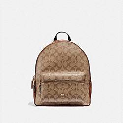 MEDIUM CHARLIE BACKPACK IN SIGNATURE CANVAS - COACH f32200 - KHAKI/SADDLE 2/light gold