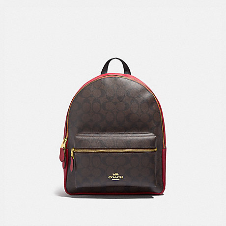COACH MEDIUM CHARLIE BACKPACK IN SIGNATURE CANVAS - BROWN/TRUE RED/LIGHT GOLD - F32200