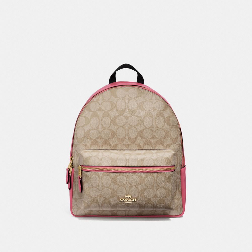 COACH F32200 MEDIUM CHARLIE BACKPACK IN SIGNATURE CANVAS LIGHT KHAKI/ROUGE/GOLD