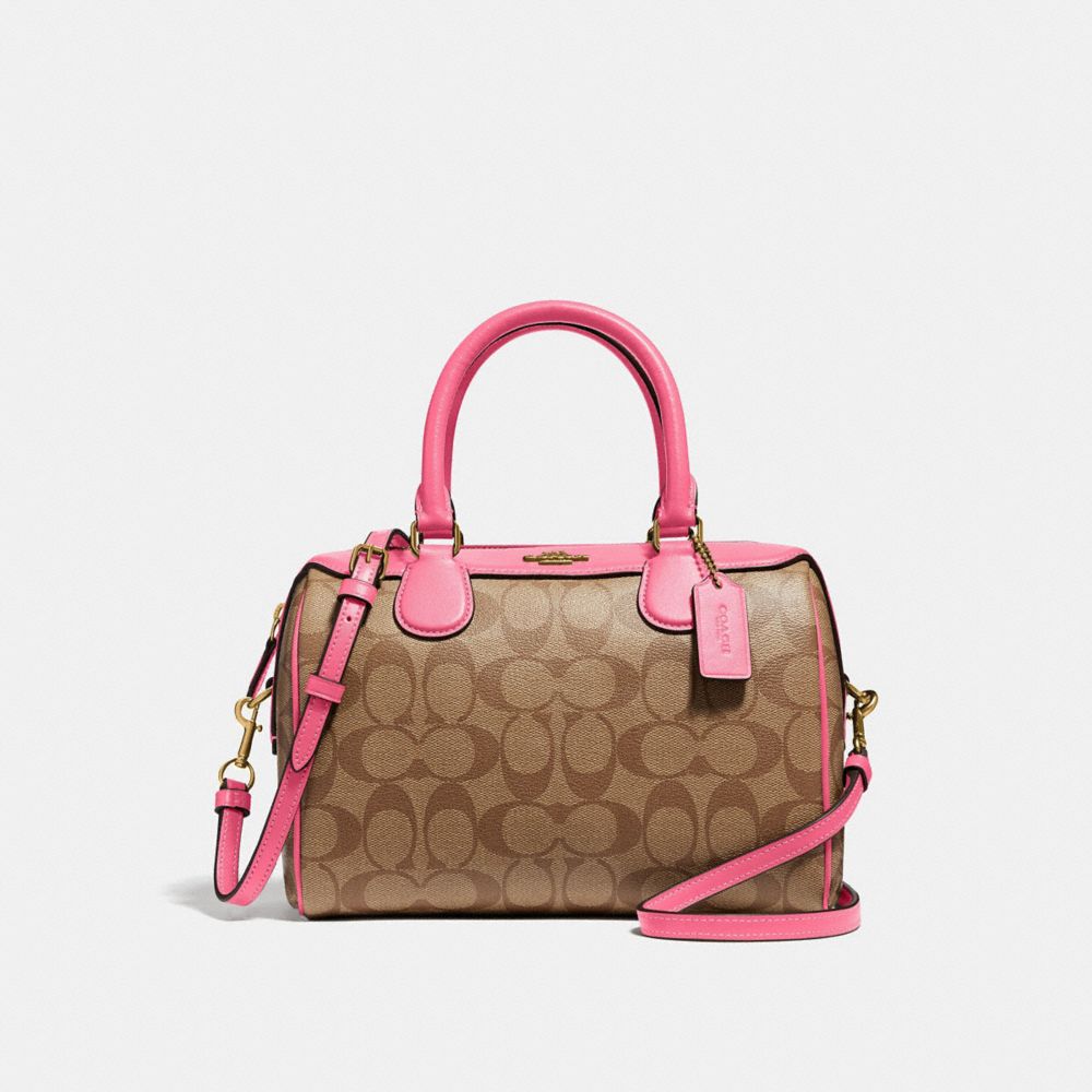 COACH F32203 Mini Bennett Satchel In Signature Canvas KHAKI/PINK RUBY/GOLD