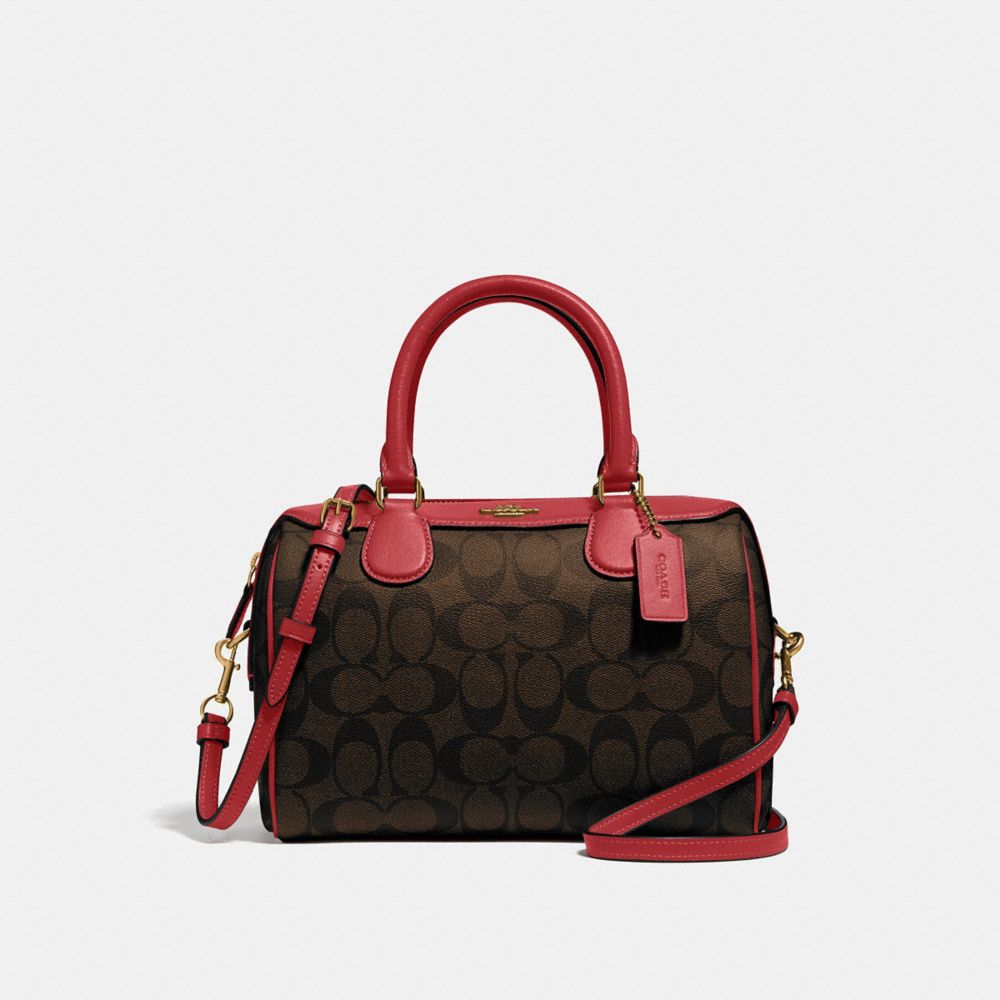 MINI BENNETT SATCHEL IN SIGNATURE CANVAS - BROWN/TRUE RED/GOLD - COACH F32203