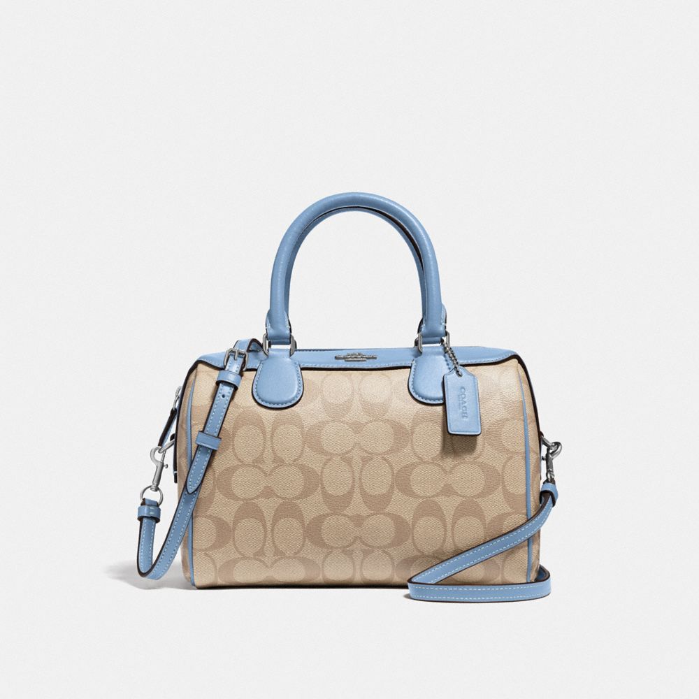 COACH F32203 MINI BENNETT SATCHEL IN SIGNATURE CANVAS LT KHAKI/CORNFLOWER/SILVER