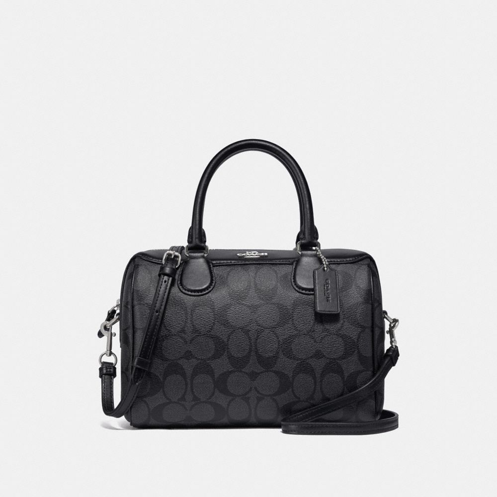 MINI BENNETT SATCHEL IN SIGNATURE CANVAS - F32203 - BLACK SMOKE/BLACK/SILVER