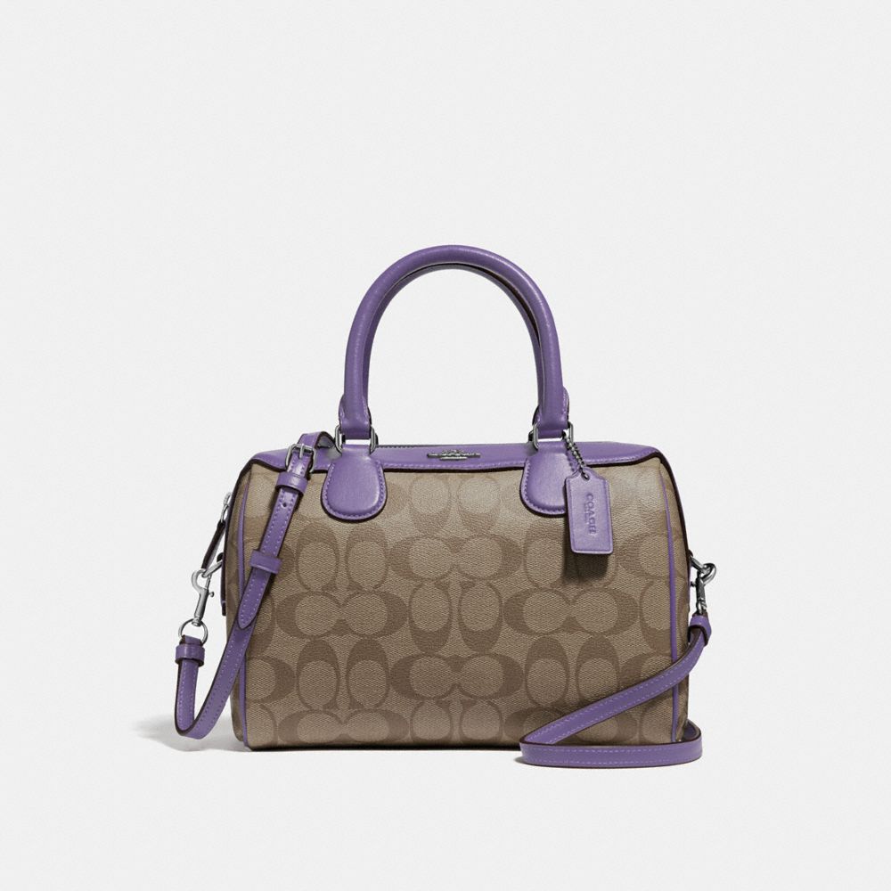 COACH F32203 MINI BENNETT SATCHEL IN SIGNATURE CANVAS KHAKI/LIGHT-PURPLE/SILVER