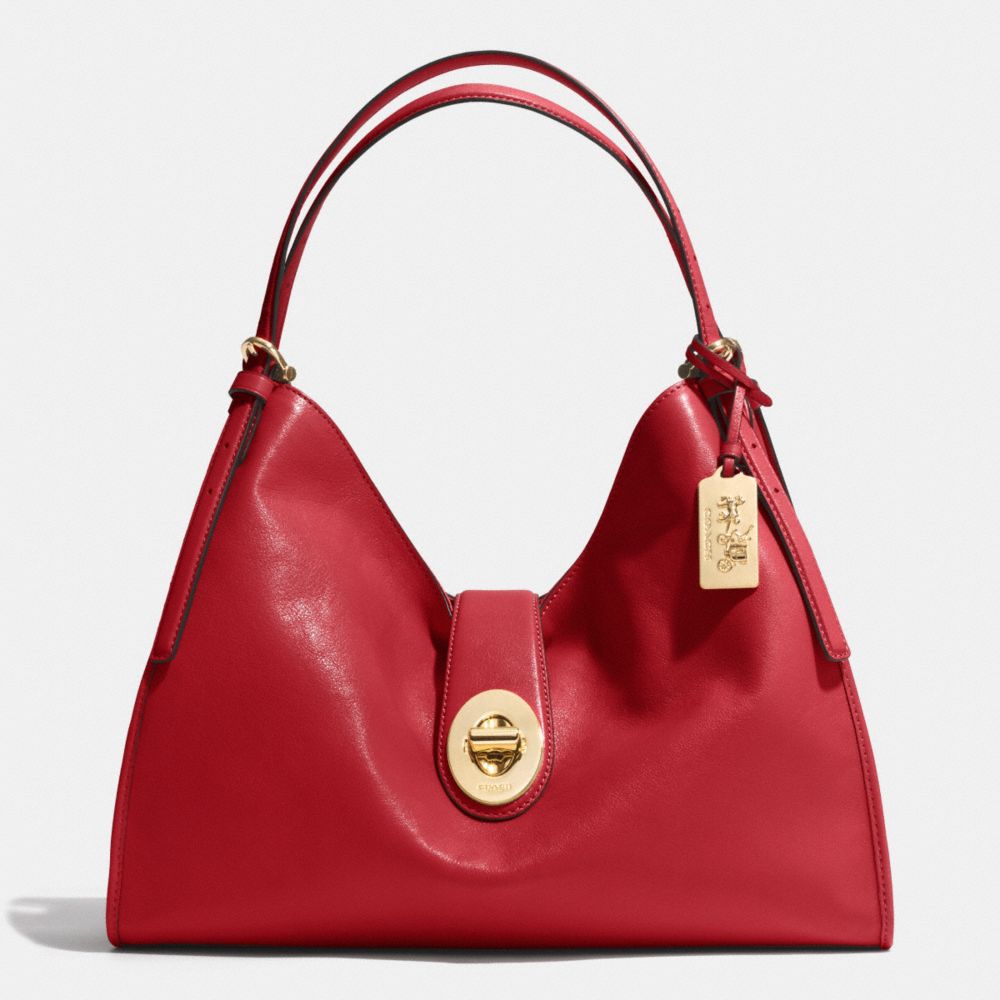 COACH F32221 MADISON CARLYLE SHOULDER BAG IN LEATHER -LIGHT-GOLD/RED-CURRANT