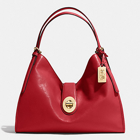 COACH F32221 MADISON CARLYLE SHOULDER BAG IN LEATHER -LIGHT-GOLD/RED-CURRANT