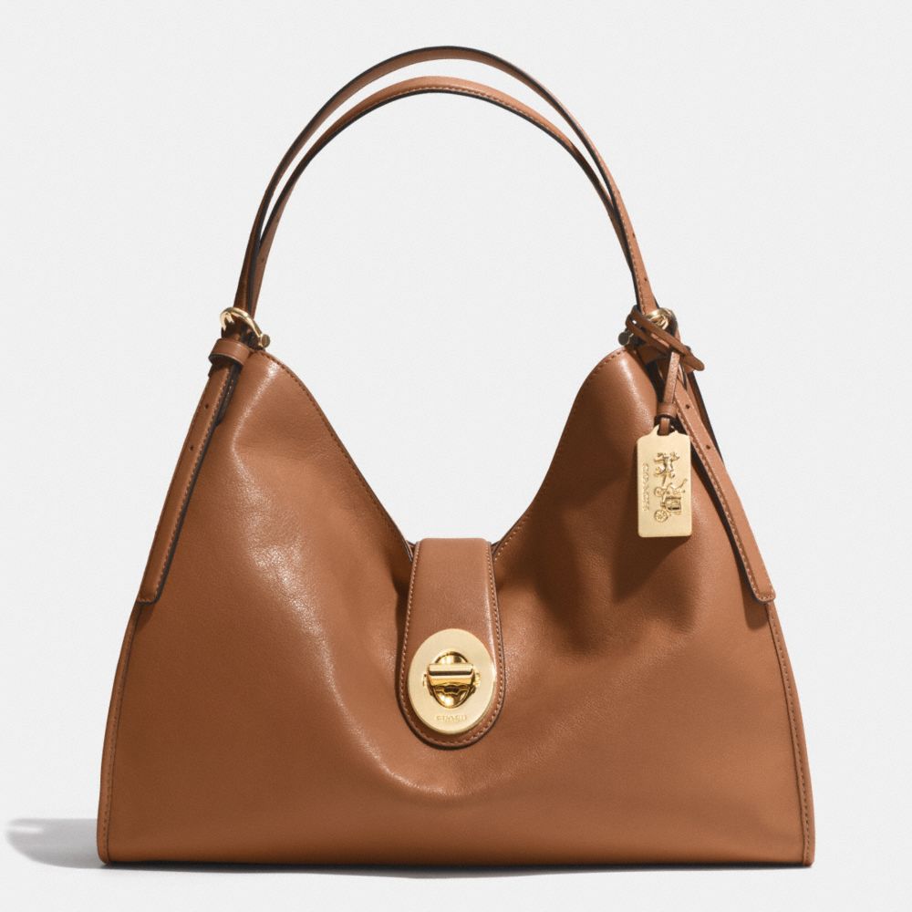 COACH MADISON CARLYLE SHOULDER BAG IN LEATHER -  LIGHT GOLD/SADDLE - f32221