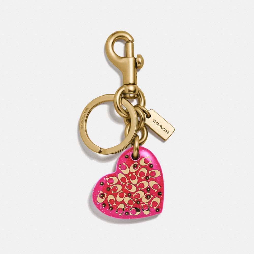 COACH F32230 Signature Heart Bag Charm NEON PINK/GOLD