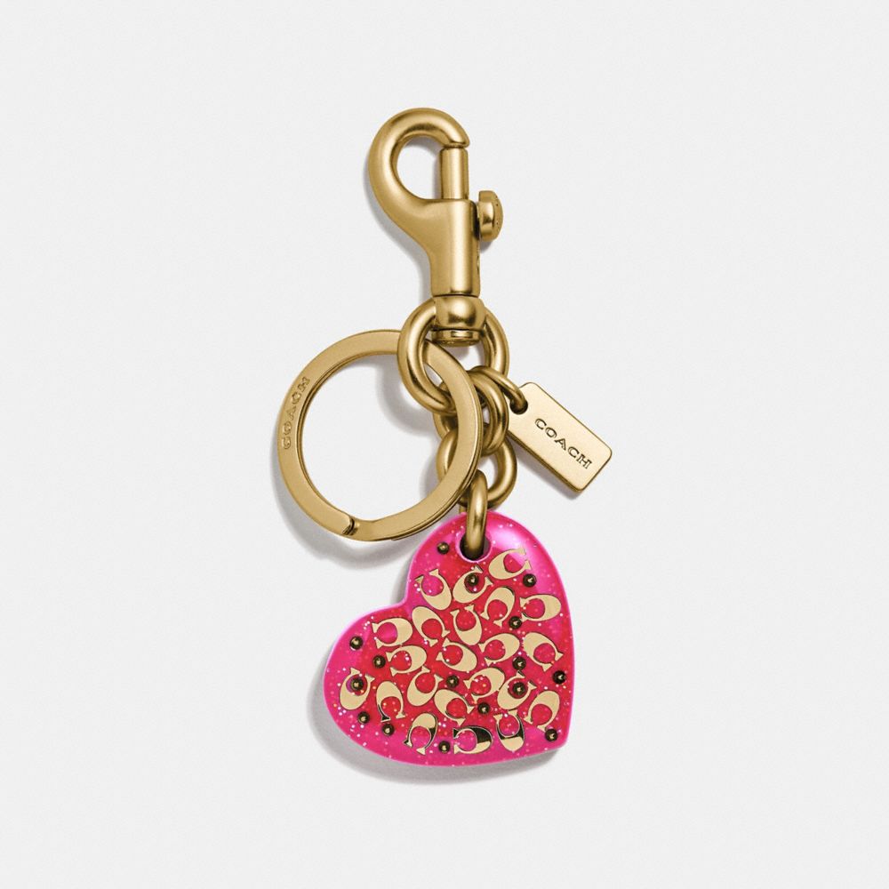 COACH F32230 SIGNATURE HEART BAG CHARM NEON PINK/GOLD