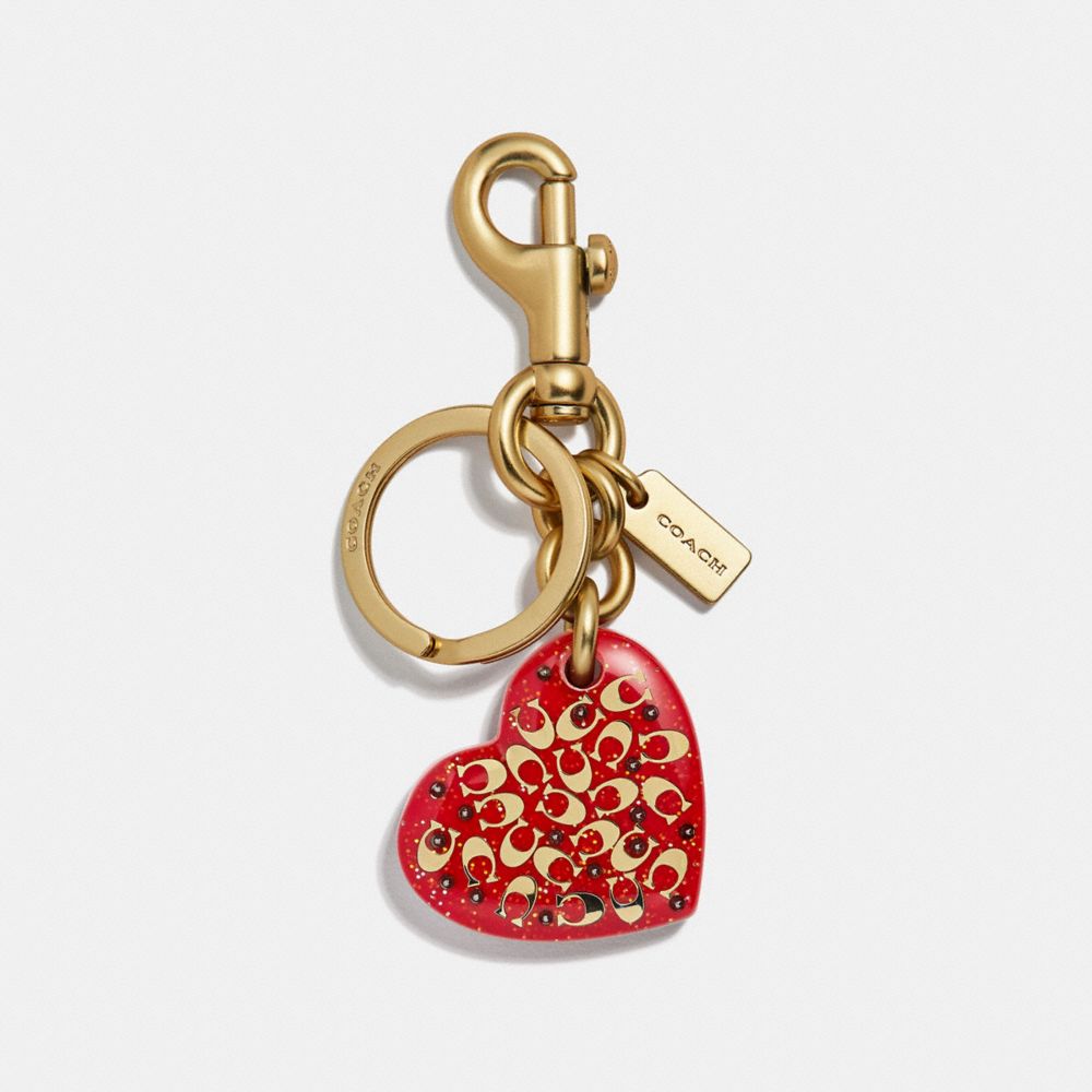 COACH F32230 Signature Heart Bag Charm BRIGHT RED/GOLD