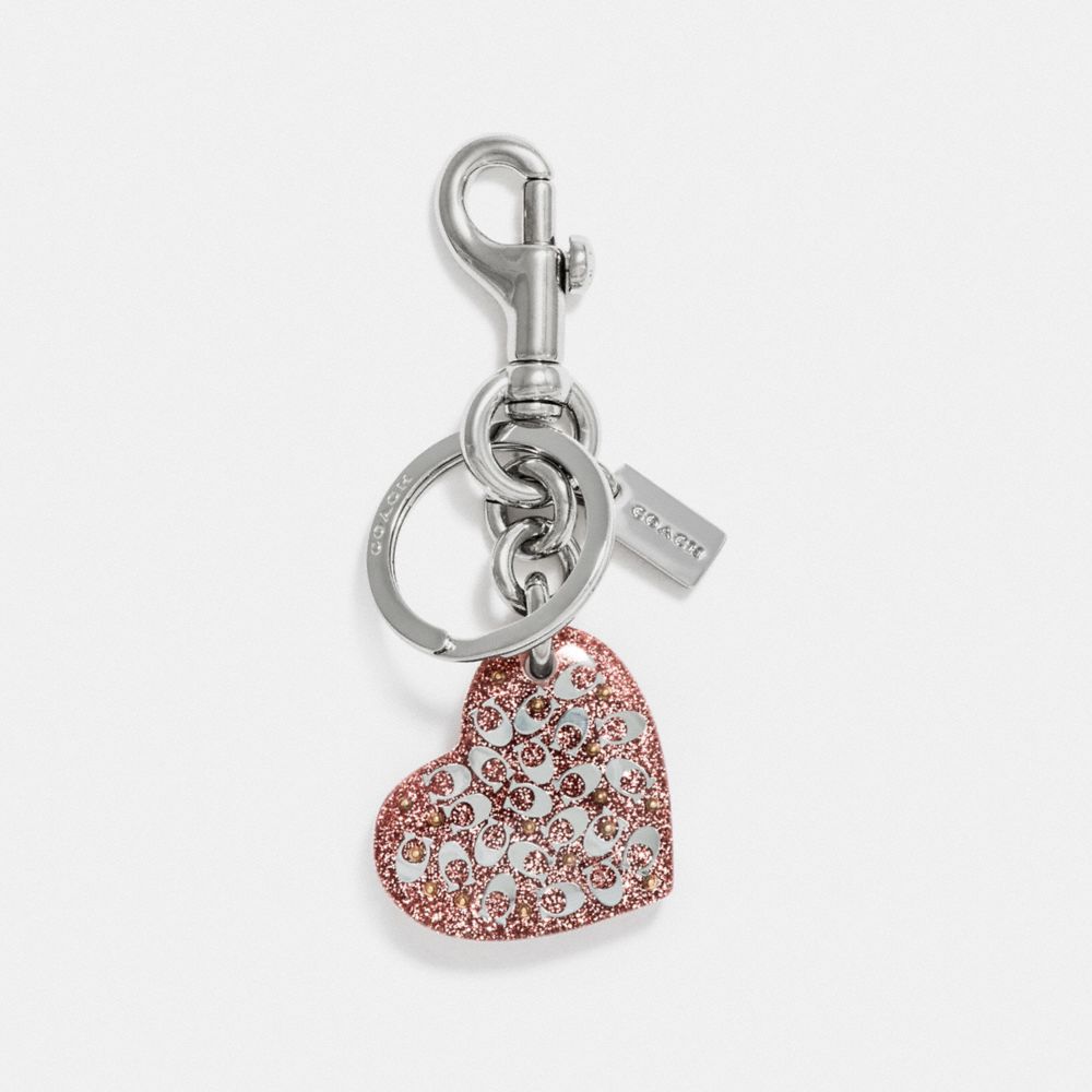 COACH SIGNATURE HEART BAG CHARM - NUDE PINK/SILVER - F32230