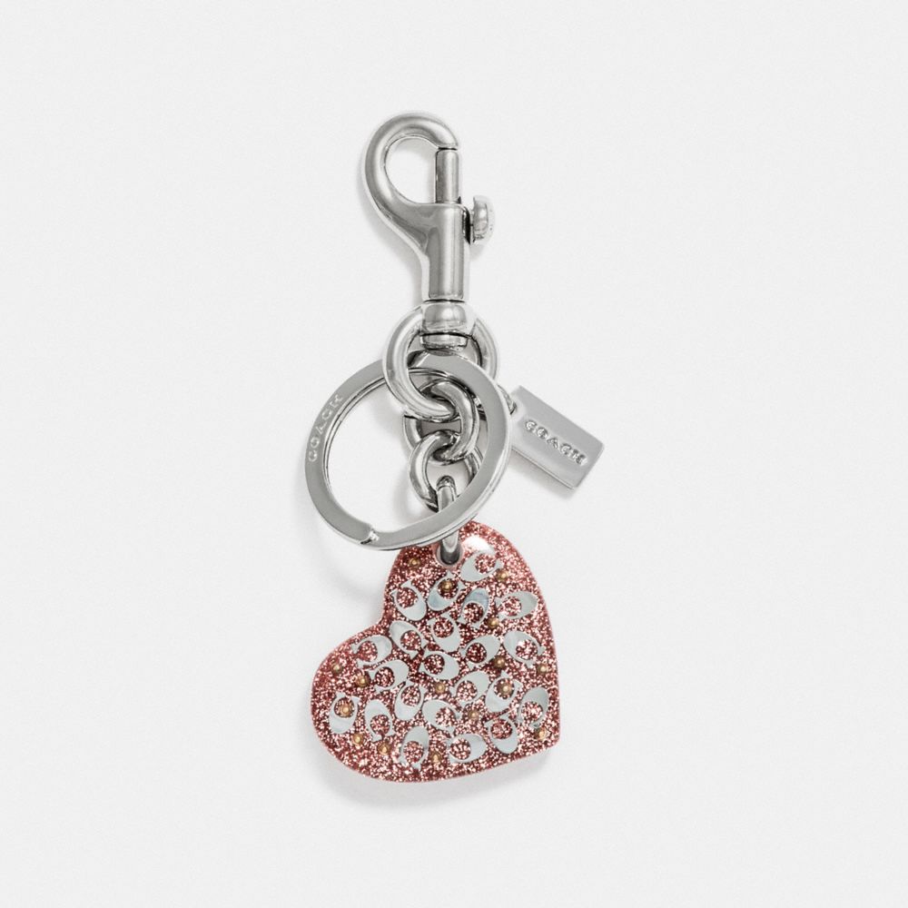 COACH F32230 SIGNATURE HEART BAG CHARM NUDE PINK/SILVER