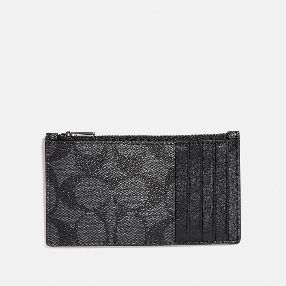 ZIP CARD CASE IN SIGNATURE CANVAS - f32256 - CHARCOAL/BLACK