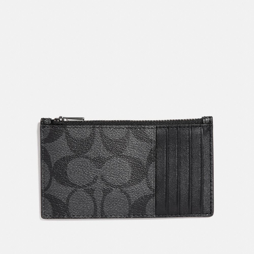 ZIP CARD CASE IN SIGNATURE CANVAS - CHARCOAL/BLACK - COACH F32256