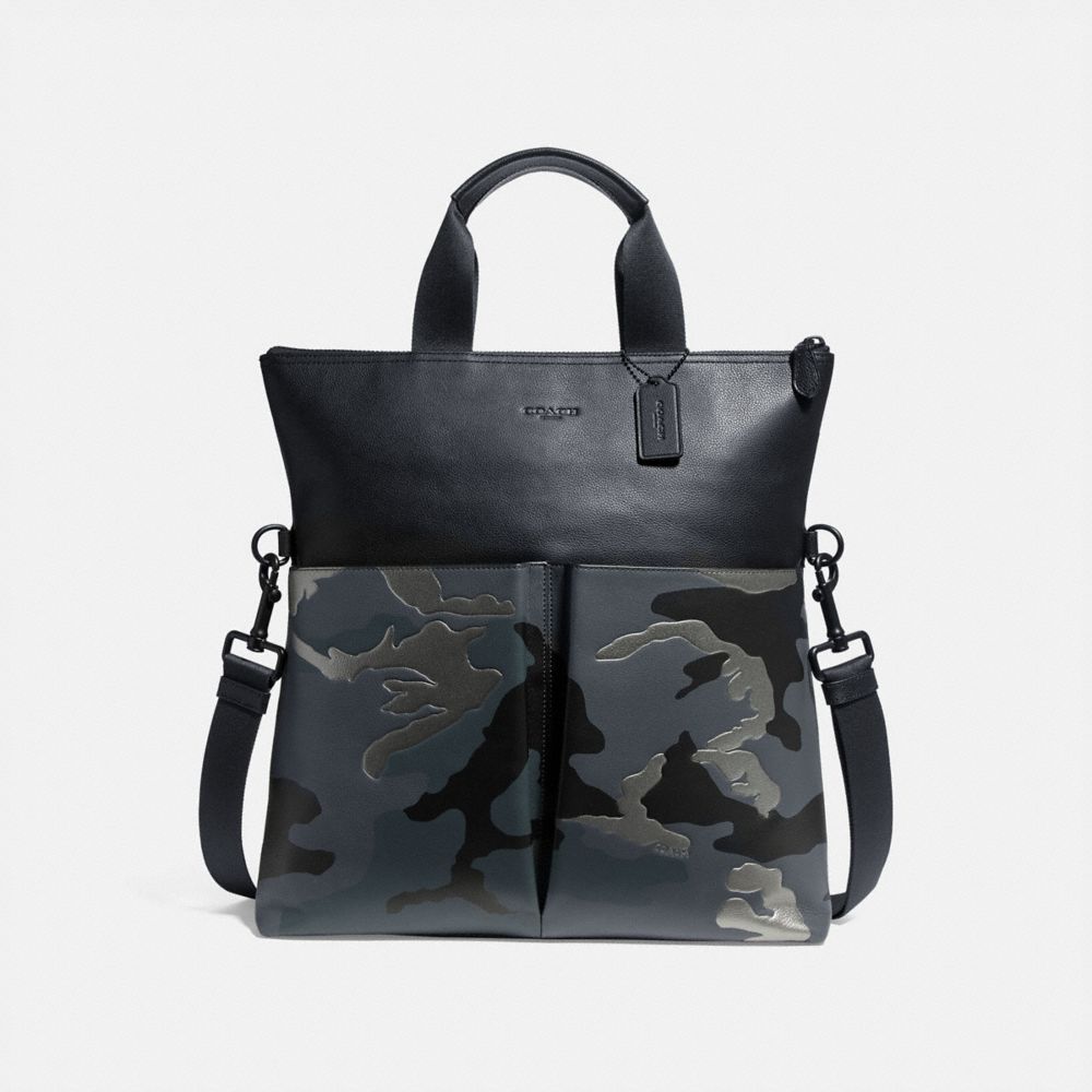 CHARLES FOLDOVER TOTE WITH METALLIC CAMO PRINT - f32303 - GREY MULTI/MATTE BLACK