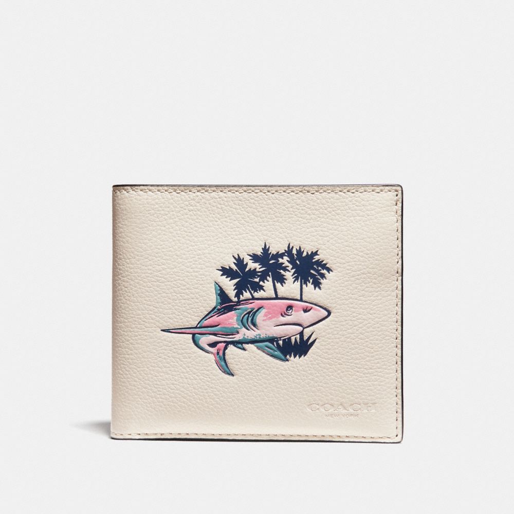 DOUBLE BILLFOLD WALLET WITH SHARK PRINT - CHALK MULTI - COACH F32305