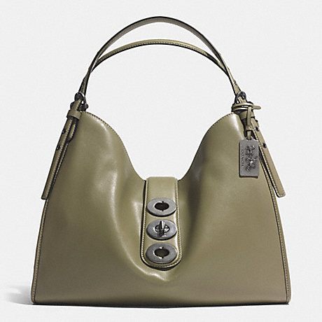 COACH F32325 MADISON TRIPLE TURNLOCK CARLYLE SHOULDER BAG IN LEATHER -BLACK-ANTIQUE-NICKEL/OLIVE-GREY