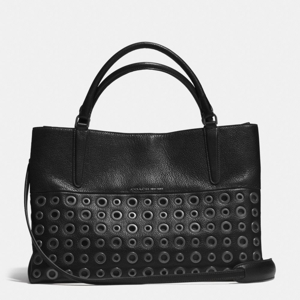 GROMMETS SOFT BOROUGH BAG IN PEBBLE LEATHER - f32339 -  ANTIQUE NICKEL/BLACK
