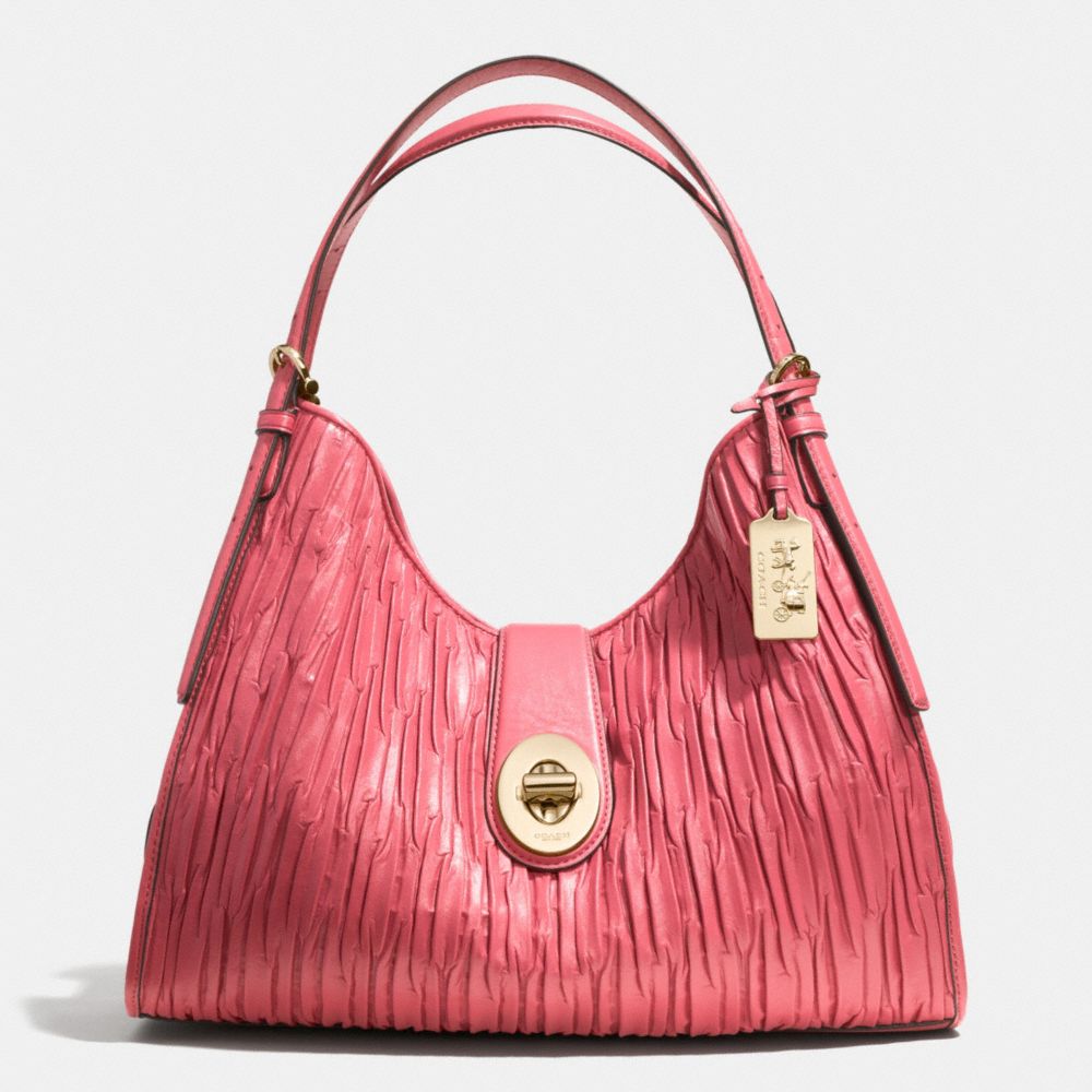 COACH F32343 MADISON CARLYLE SHOULDER BAG IN GATHERED LEATHER -LIGHT-GOLD/LOGANBERRY