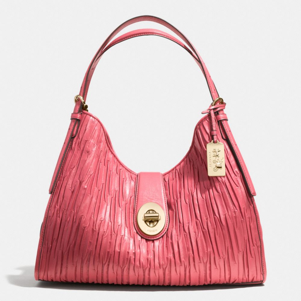 COACH MADISON CARLYLE SHOULDER BAG IN GATHERED LEATHER - LIGHT GOLD/LOGANBERRY - F32343