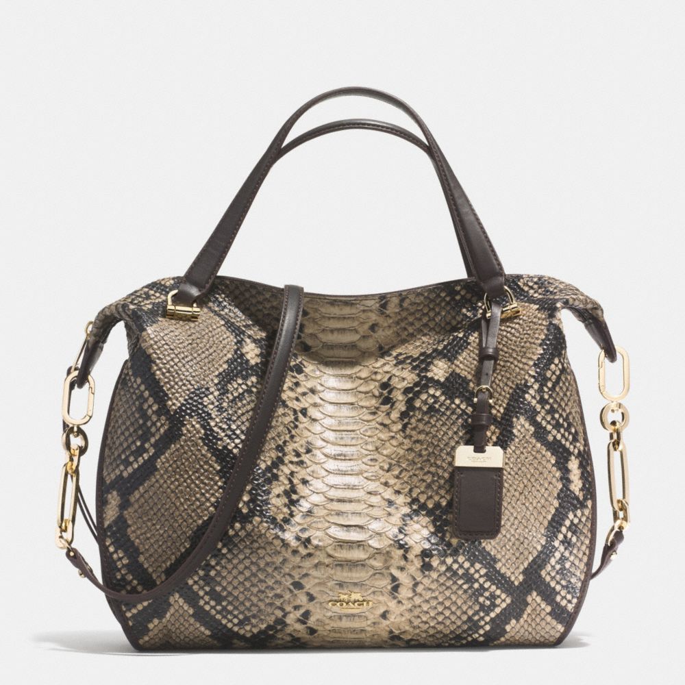 MADISON DIAMOND LARGE SMYTHE SATCHEL IN PYTHON LEATHER - f32366 -  LIGHT GOLD/NATURAL