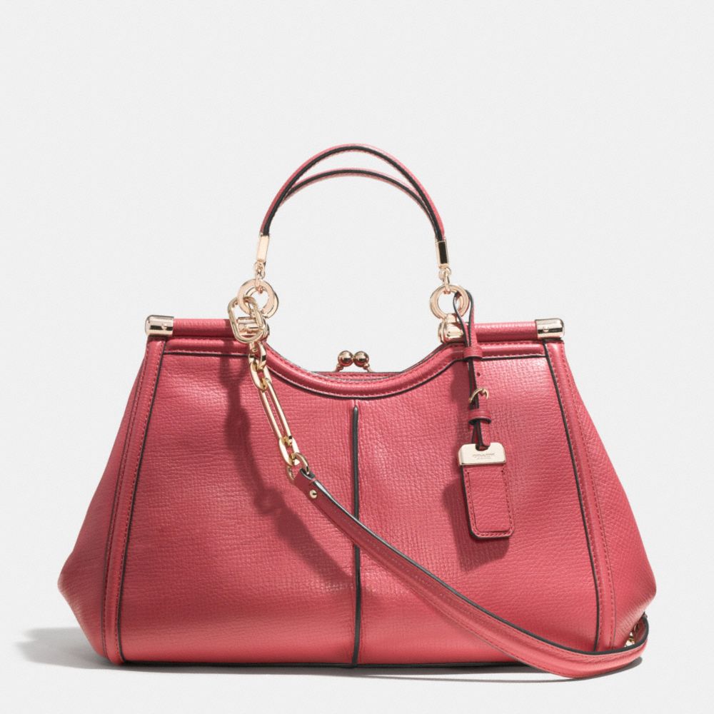 MADISON TEXTURED LEATHER PINNACLE CARRIE SATCHEL - LIGHT GOLD/LOGANBERRY - COACH F32377