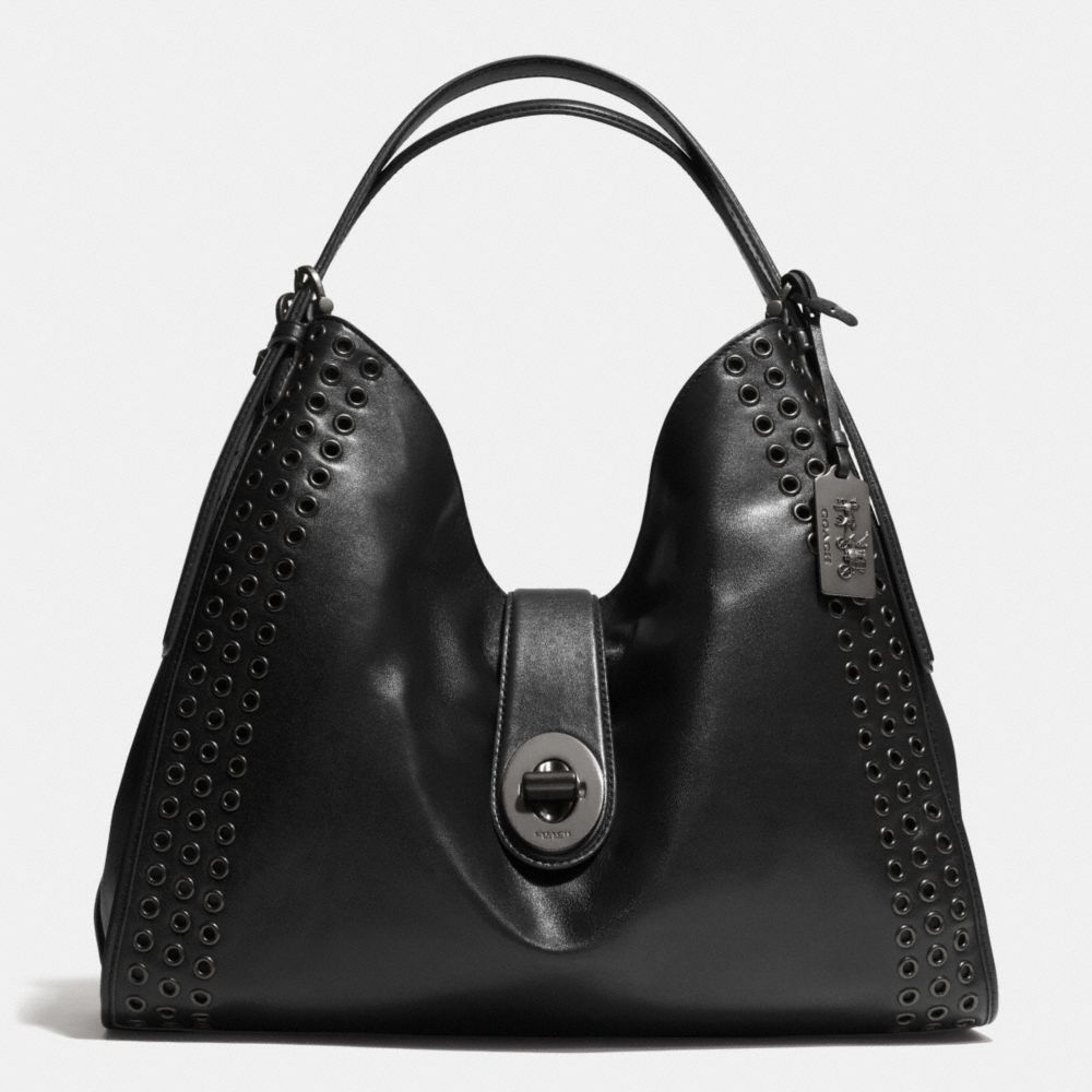 COACH F32404 Madison Grommets Large Carlyle Shoulder Bag In Leather  ANTIQUE NICKEL/BLACK
