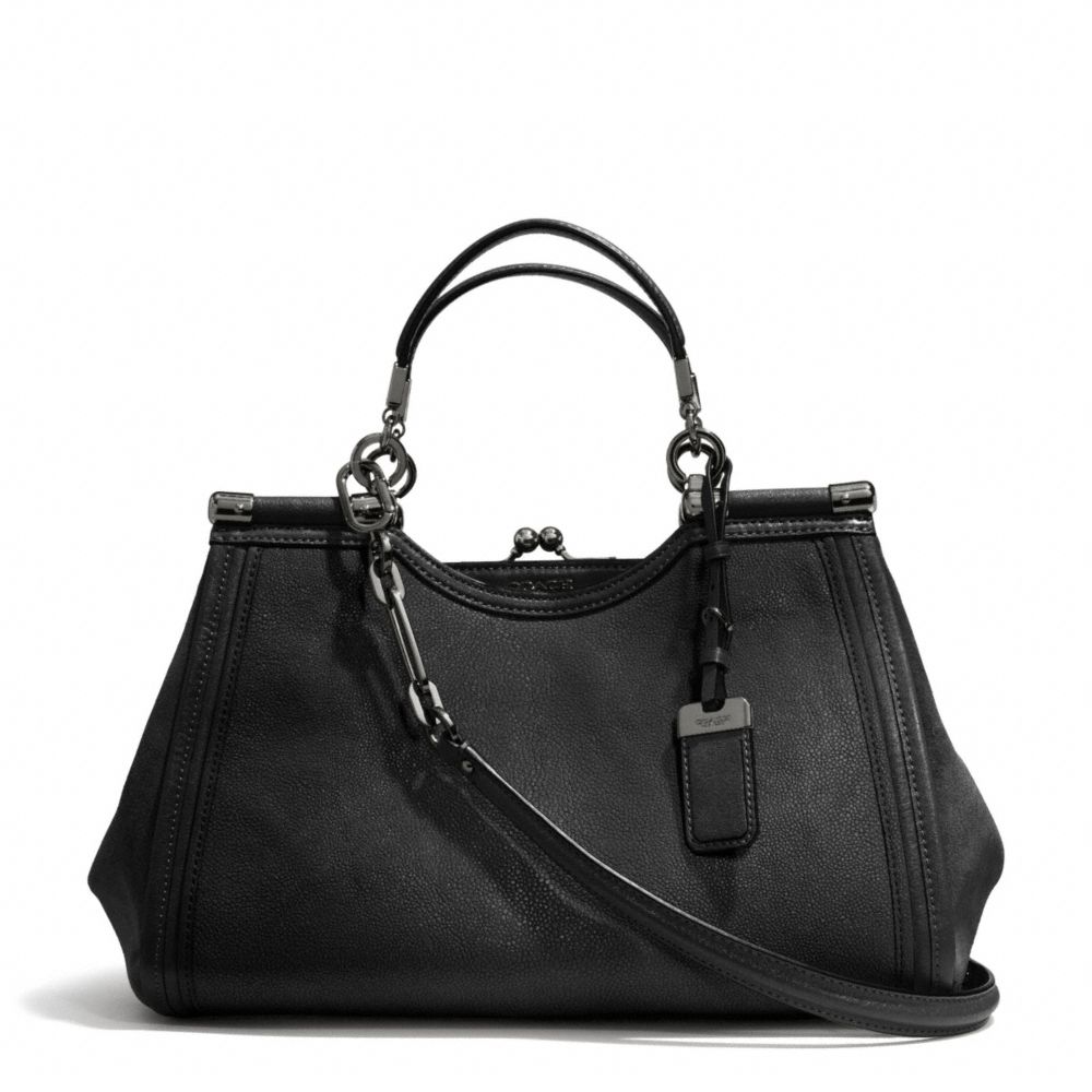 COACH MADISON STINGRAY EMBOSSED LEATHER PINNACLE CARRIE SATCHEL - ANTIQUE NICKEL/BLACK - F32422