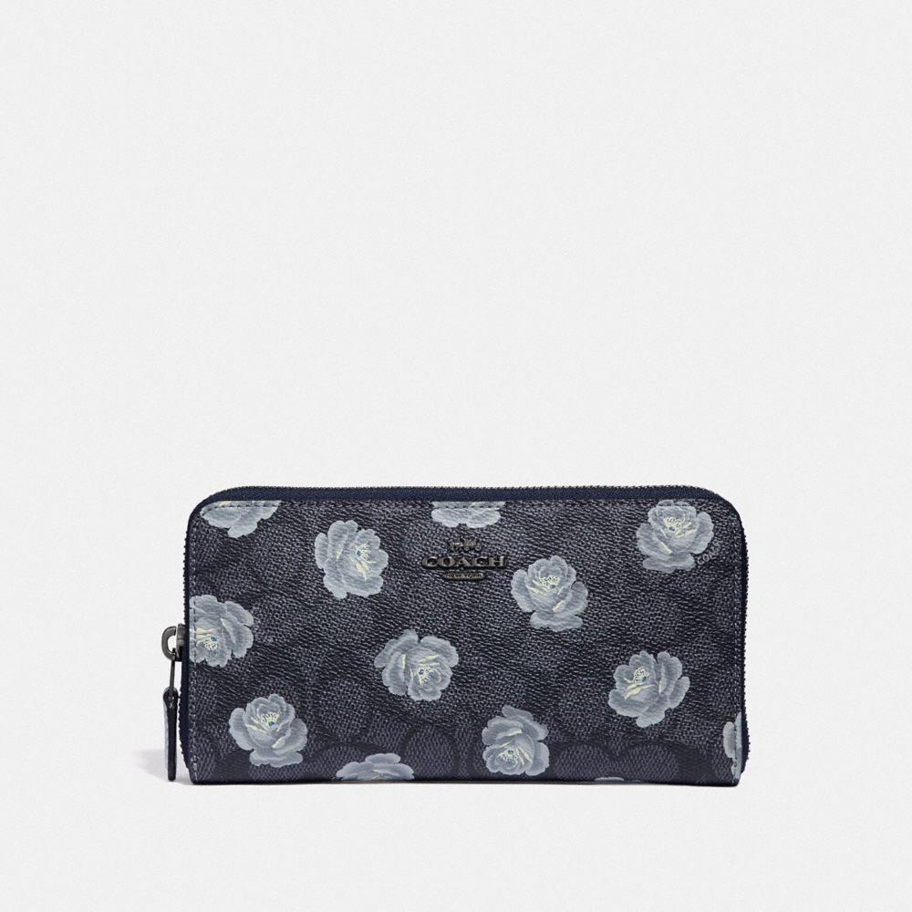 ACCORDION ZIP WALLET IN SIGNATURE ROSE PRINT - F32431 - DK/CHARCOAL SKY