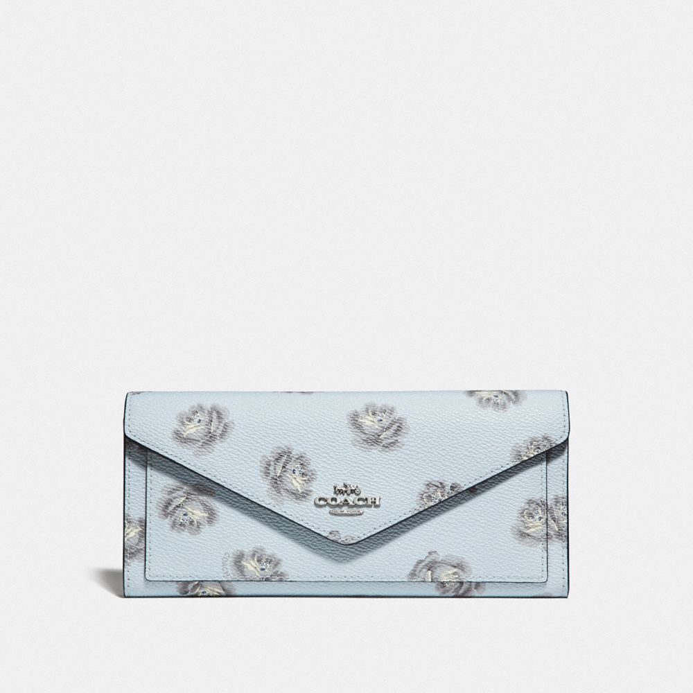 COACH F32437 Soft Wallet With Rose Print SV/SKY ROSE PRINT