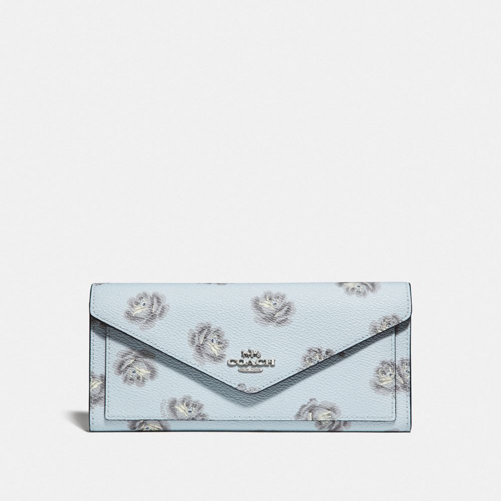 COACH F32437 SOFT WALLET WITH ROSE PRINT SV/SKY ROSE PRINT