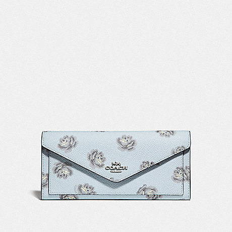 COACH F32437 SOFT WALLET WITH ROSE PRINT SV/SKY-ROSE-PRINT