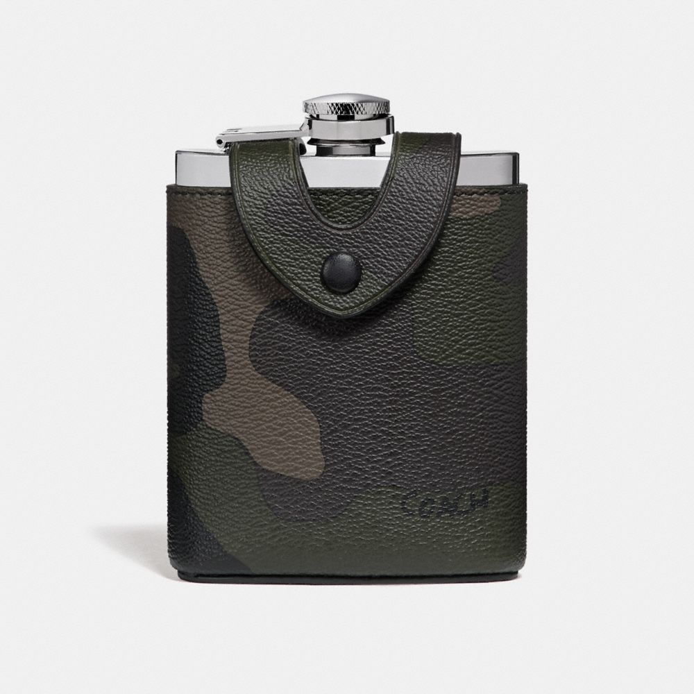COACH F32440 Flask With Camo Print DARK GREEN MULTI/BLACK ANTIQUE NICKEL