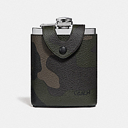 FLASK WITH CAMO PRINT - COACH f32440 - DARK GREEN MULTI/BLACK ANTIQUE NICKEL