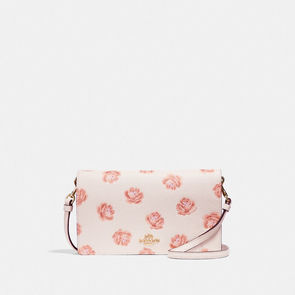 COACH F32453 HAYDEN FOLDOVER CROSSBODY CLUTCH WITH ROSE PRINT CHALK ROSE PRINT/LIGHT GOLD