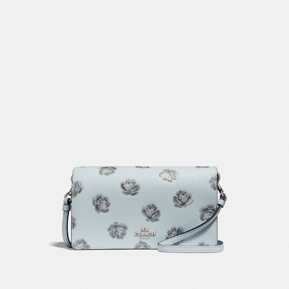 HAYDEN FOLDOVER CROSSBODY CLUTCH WITH ROSE PRINT - F32453 - SKY ROSE PRINT/SILVER