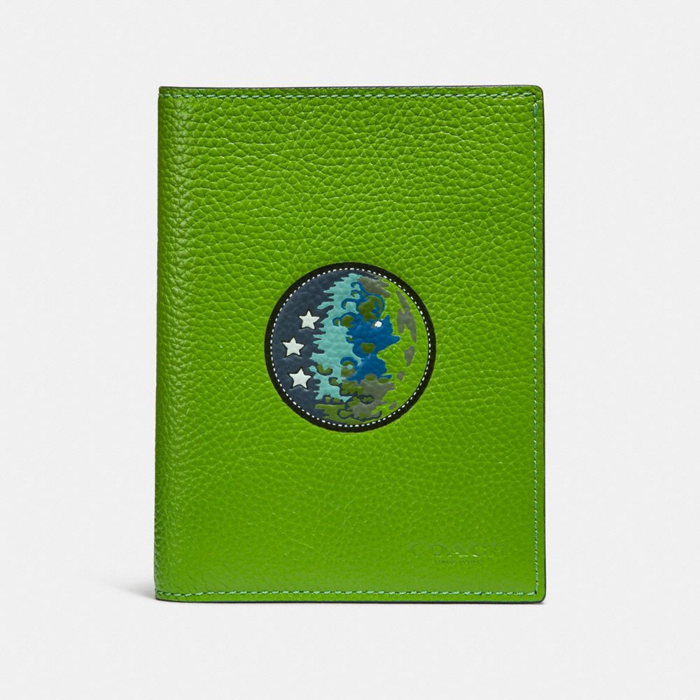 COACH F32465 PASSPORT CASE WITH SPACE PATCHES NEON-GREEN