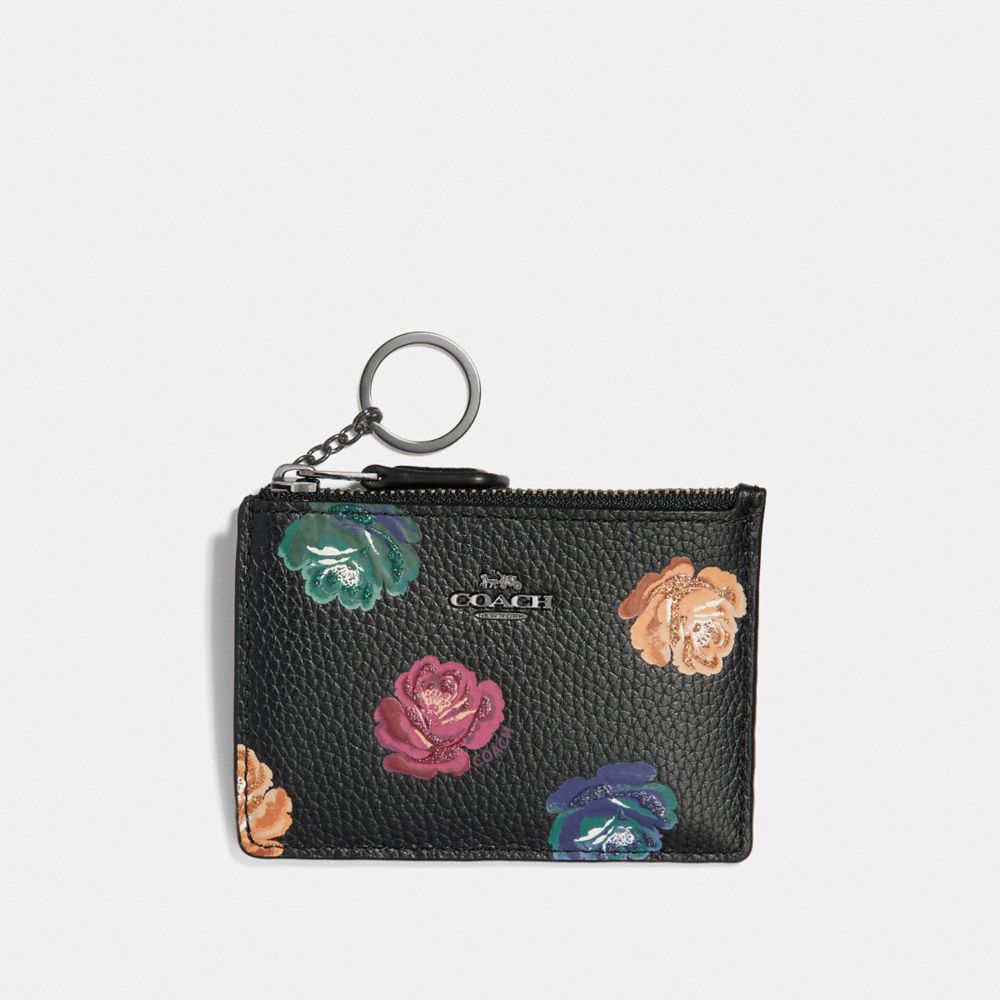 MINI SKINNY ID CASE WITH RAINBOW ROSE PRINT - F32479 - RAINBOW ROSE PRINT/DARK GUNMETAL