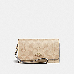 COACH F32484 Flap Phone Wallet In Signature Canvas LIGHT KHAKI/CHALK/GOLD