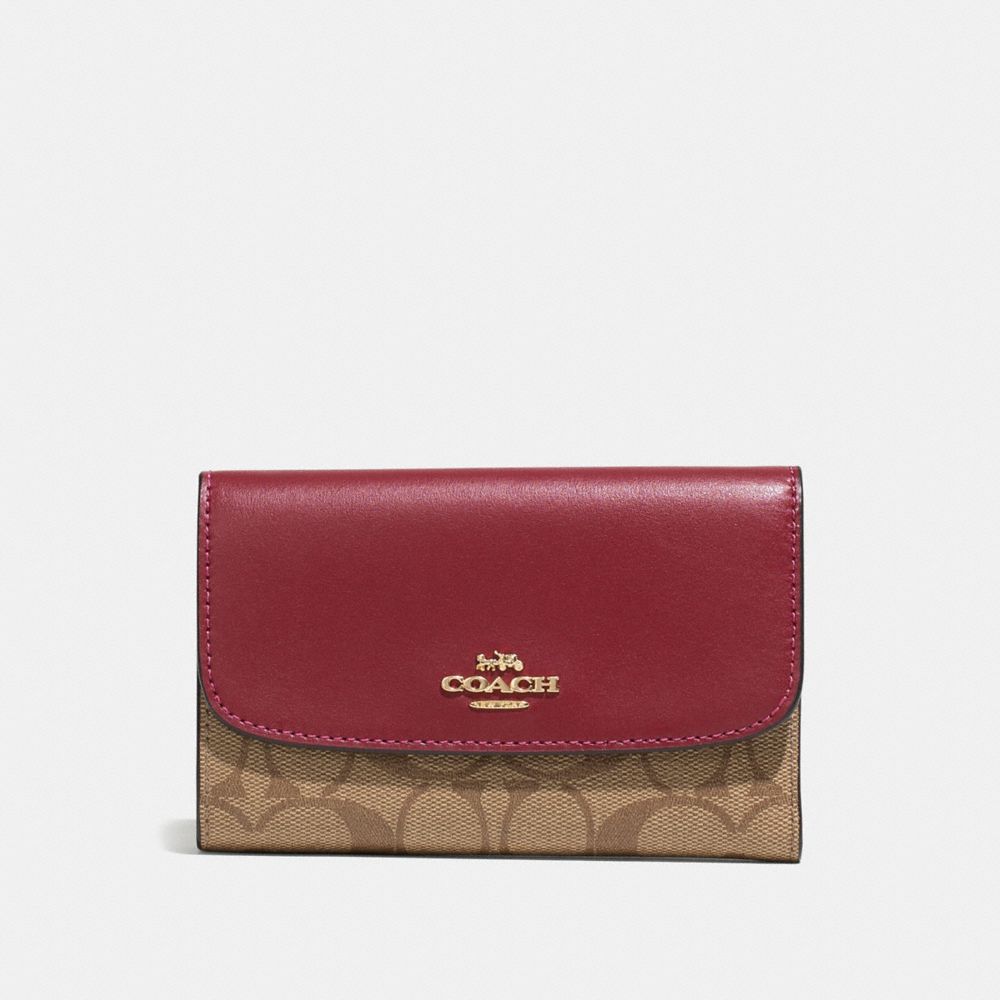 MEDIUM ENVELOPE WALLET IN SIGNATURE CANVAS - F32485 - KHAKI/CHERRY/LIGHT GOLD