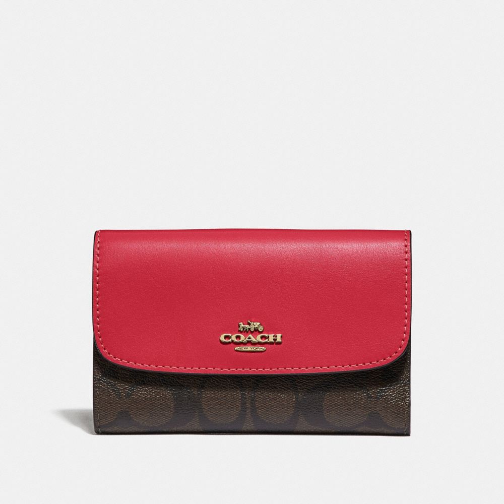 COACH F32485 - MEDIUM ENVELOPE WALLET IN SIGNATURE CANVAS BROWN/TRUE RED/LIGHT GOLD