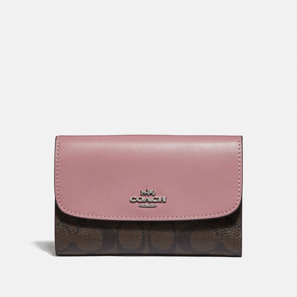 COACH F32485 - MEDIUM ENVELOPE WALLET IN SIGNATURE CANVAS BROWN/DUSTY ROSE/SILVER