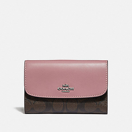 COACH F32485 MEDIUM ENVELOPE WALLET IN SIGNATURE CANVAS BROWN/DUSTY-ROSE/SILVER