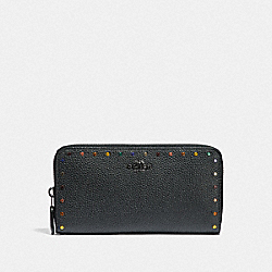 COACH F32498 - ACCORDION ZIP WALLET WITH RAINBOW RIVETS BLACK/DARK GUNMETAL