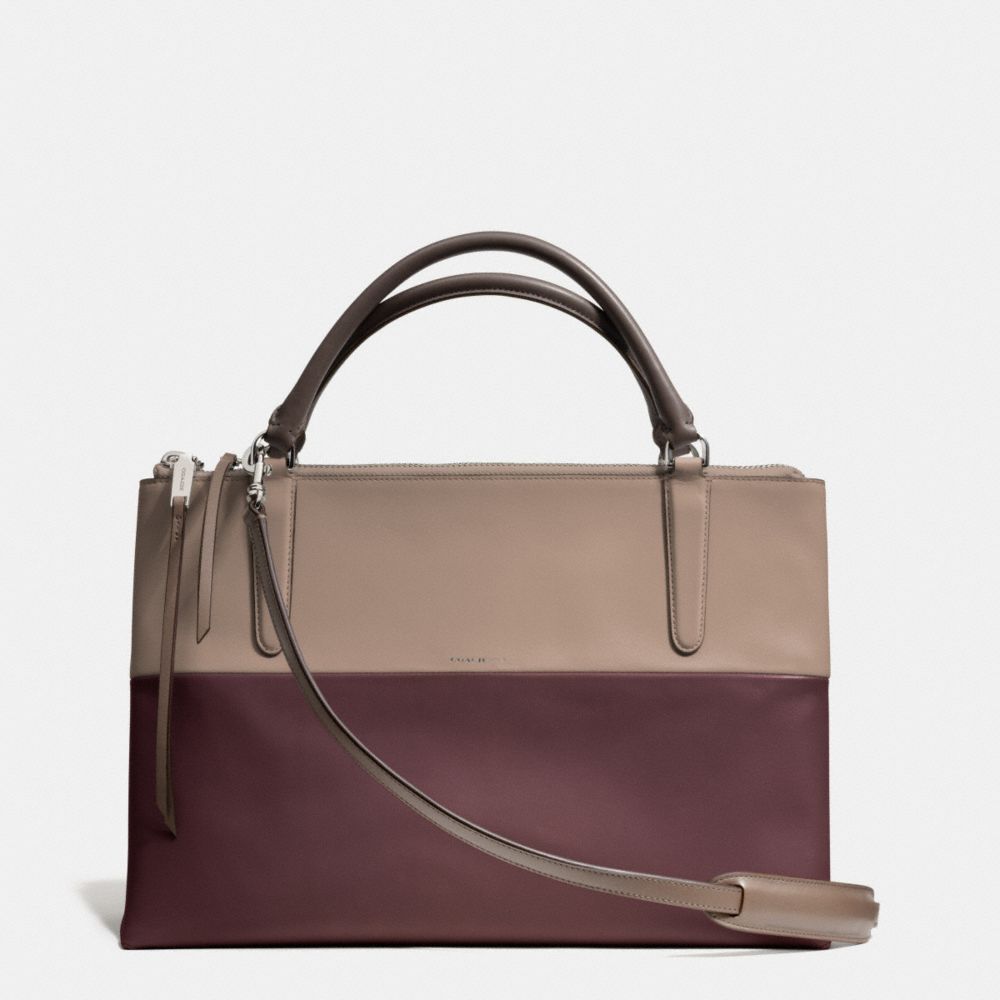 BOROUGH BAG IN RETRO COLORBLOCK LEATHER - f32502 -  ANTIQUE NICKEL/OXBLOOD/OLIGHT GOLDVE GREY