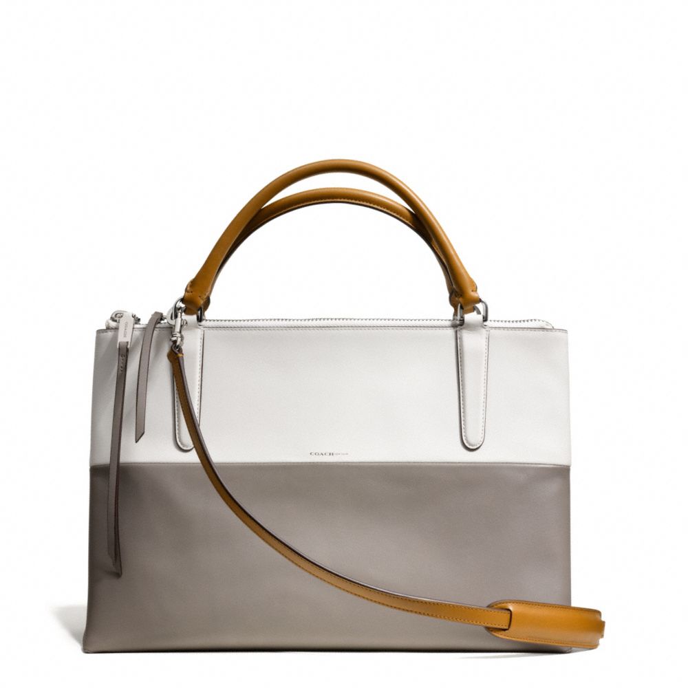 COACH F32502 The Retro Colorblock Leather Borough Bag UE/TAN WHITE/WARM GREY