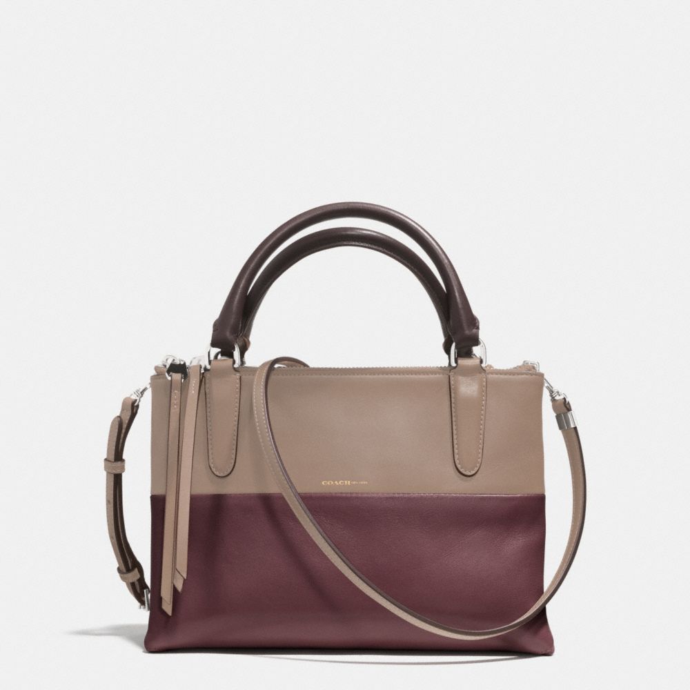 COACH F32503 THE MINI BOROUGH BAG IN RETRO COLORBLOCK LEATHER -ANTIQUE-NICKEL/OXBLOOD/OLIGHT-GOLDVE-GREY