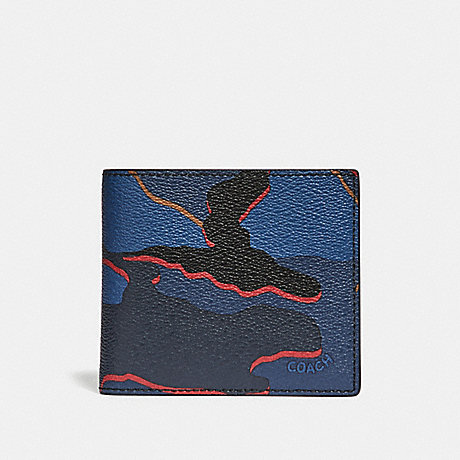 COACH F32614 DOUBLE BILLFOLD WALLET WITH CAMO PRINT BLUE-MULTI/BLACK-ANTIQUE-NICKEL