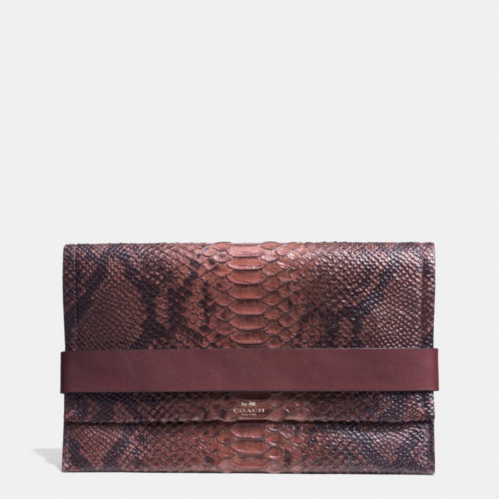 BLEECKER PYTHON EMBOSSED LEATHER CLUTCH - ANTIQUE NICKEL/BRICK - COACH F32641